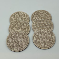 6 Stück Untersetzer rund mit Blume des Lebens Gravur